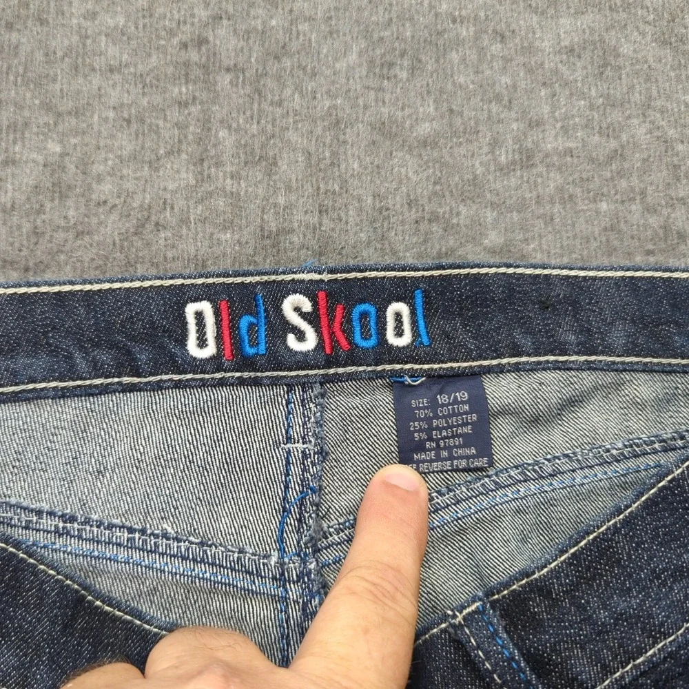 Old Skool Jeans Mens 40x33 Blue Embroidered Baggy Faded Dark Wash Streetwear